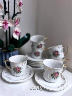 Vintage Gold Gilt Floral Fine China Teacup & Saucer Set x6 (12 Pieces)
