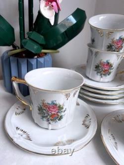 Vintage Gold Gilt Floral Fine China Teacup & Saucer Set x6 (12 Pieces)