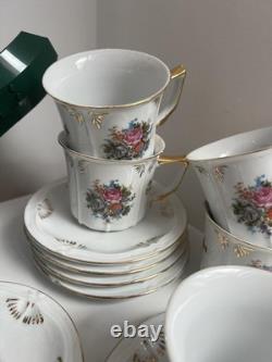 Vintage Gold Gilt Floral Fine China Teacup & Saucer Set x6 (12 Pieces)