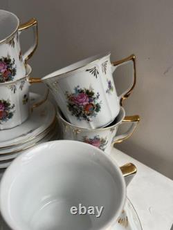 Vintage Gold Gilt Floral Fine China Teacup & Saucer Set x6 (12 Pieces)