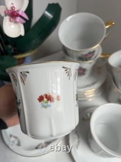 Vintage Gold Gilt Floral Fine China Teacup & Saucer Set x6 (12 Pieces)