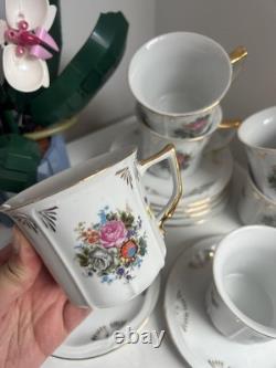 Vintage Gold Gilt Floral Fine China Teacup & Saucer Set x6 (12 Pieces)