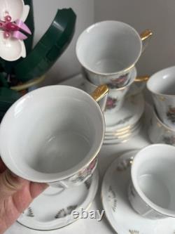 Vintage Gold Gilt Floral Fine China Teacup & Saucer Set x6 (12 Pieces)
