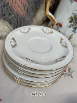 Vintage Gold Gilt Floral Tea Set Teapot, Sugar Pot, 6 Cups & 6 Saucers