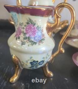 Vintage Gold Plated Tea Set with Six Cups & Saucers Cream Pitcher and Sugar Bowl