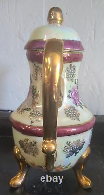 Vintage Gold Plated Tea Set with Six Cups & Saucers Cream Pitcher and Sugar Bowl