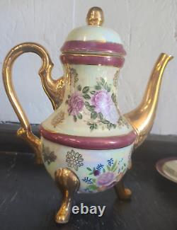 Vintage Gold Plated Tea Set with Six Cups & Saucers Cream Pitcher and Sugar Bowl