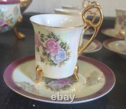 Vintage Gold Plated Tea Set with Six Cups & Saucers Cream Pitcher and Sugar Bowl