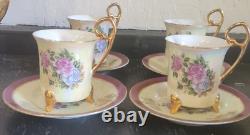Vintage Gold Plated Tea Set with Six Cups & Saucers Cream Pitcher and Sugar Bowl