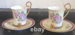 Vintage Gold Plated Tea Set with Six Cups & Saucers Cream Pitcher and Sugar Bowl