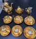 Vintage Gold Porcelain Tea Set Musical Teapot Cups Saucers 17 Pc Set