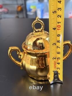 Vintage Gold Porcelain Tea Set Musical Teapot Cups Saucers 17 Pc Set