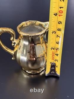 Vintage Gold Porcelain Tea Set Musical Teapot Cups Saucers 17 Pc Set