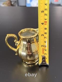 Vintage Gold Porcelain Tea Set Musical Teapot Cups Saucers 17 Pc Set