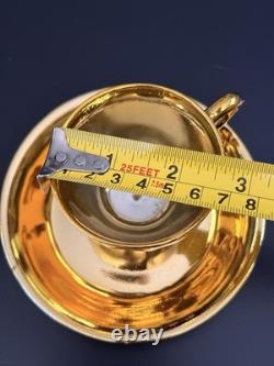 Vintage Gold Porcelain Tea Set Musical Teapot Cups Saucers 17 Pc Set