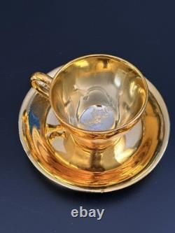 Vintage Gold Porcelain Tea Set Musical Teapot Cups Saucers 17 Pc Set