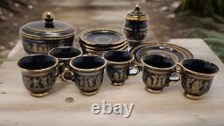 Vintage Greek black and 24k gold demitasse coffee set Vintage Greek black and 24k gold demitasse coffee set