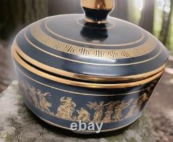 Vintage Greek black and 24k gold demitasse coffee set