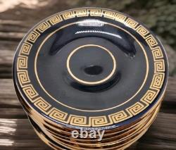 Vintage Greek black and 24k gold demitasse coffee set