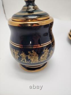 Vintage Greek black and 24k gold demitasse coffee set
