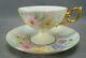 Vintage Hand Painted Purple Pink Yellow Floral & Gold Pedestal Tea Cup & Saucer