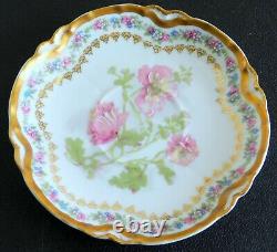 Vintage Haviland Limoges Chocolate Cup Saucer Pink/Blue Flowers Double Gold