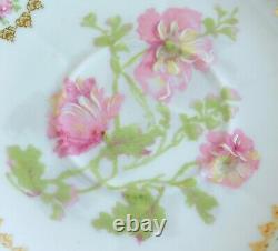 Vintage Haviland Limoges Chocolate Cup Saucer Pink/Blue Flowers Double Gold