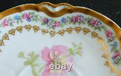 Vintage Haviland Limoges Chocolate Cup Saucer Pink/Blue Flowers Double Gold