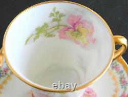 Vintage Haviland Limoges Chocolate Cup Saucer Pink/Blue Flowers Double Gold