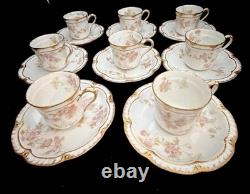 Vintage Haviland Limoges France Demitasse Set 8 Cups & Saucers Pink Rose
