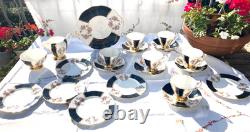 Vintage Imperial Bone China Black Gold Chintz Tea set 21 pcs gorgeous tea set