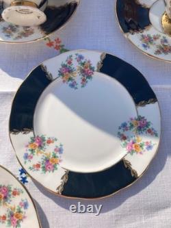 Vintage Imperial Bone China Black Gold Chintz Tea set 21 pcs gorgeous tea set