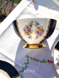 Vintage Imperial Bone China Black Gold Chintz Tea set 21 pcs gorgeous tea set