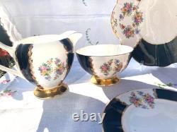 Vintage Imperial Bone China Black Gold Chintz Tea set 21 pcs gorgeous tea set