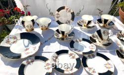 Vintage Imperial Bone China Black Gold Chintz Tea set 21 pcs gorgeous tea set