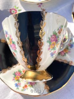 Vintage Imperial Bone China Black Gold Chintz Tea set 21 pcs gorgeous tea set