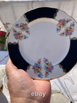 Vintage Imperial Bone China Black Gold Chintz Tea set 21 pcs gorgeous tea set