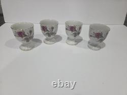 Vintage Japan Porcelain Tea Set Pink Rose Gold Trim Teapot Cups Saucers 26 Pc