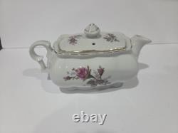 Vintage Japan Porcelain Tea Set Pink Rose Gold Trim Teapot Cups Saucers 26 Pc