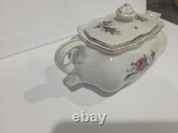 Vintage Japan Porcelain Tea Set Pink Rose Gold Trim Teapot Cups Saucers 26 Pc