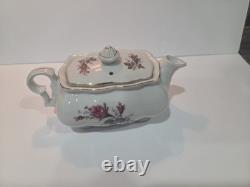 Vintage Japan Porcelain Tea Set Pink Rose Gold Trim Teapot Cups Saucers 26 Pc