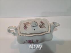 Vintage Japan Porcelain Tea Set Pink Rose Gold Trim Teapot Cups Saucers 26 Pc