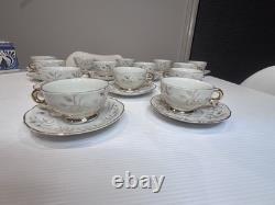 Vintage Japan Porcelain Tea Set x14 Cups & Saucers Gold Trim Floral 1950s