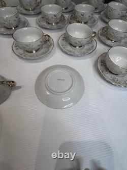 Vintage Japan Porcelain Tea Set x14 Cups & Saucers Gold Trim Floral 1950s