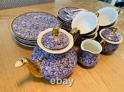 Vintage Japanese Blue & White gold plated Afternoon Tea Set Cups, Saucers, Pot