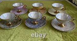 Vintage Japanese Fine Bone China Cups & Saucers 12 PC Pink Purple Blue Gold