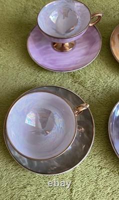 Vintage Japanese Fine Bone China Cups & Saucers 12 PC Pink Purple Blue Gold