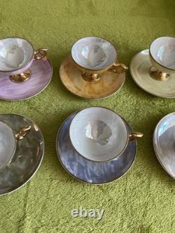 Vintage Japanese Fine Bone China Cups & Saucers 12 PC Pink Purple Blue Gold