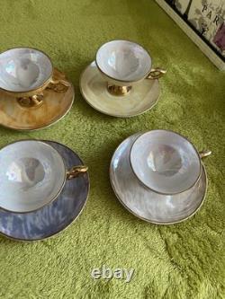 Vintage Japanese Fine Bone China Cups & Saucers 12 PC Pink Purple Blue Gold