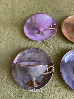 Vintage Japanese Fine Bone China Cups & Saucers 12 PC Pink Purple Blue Gold